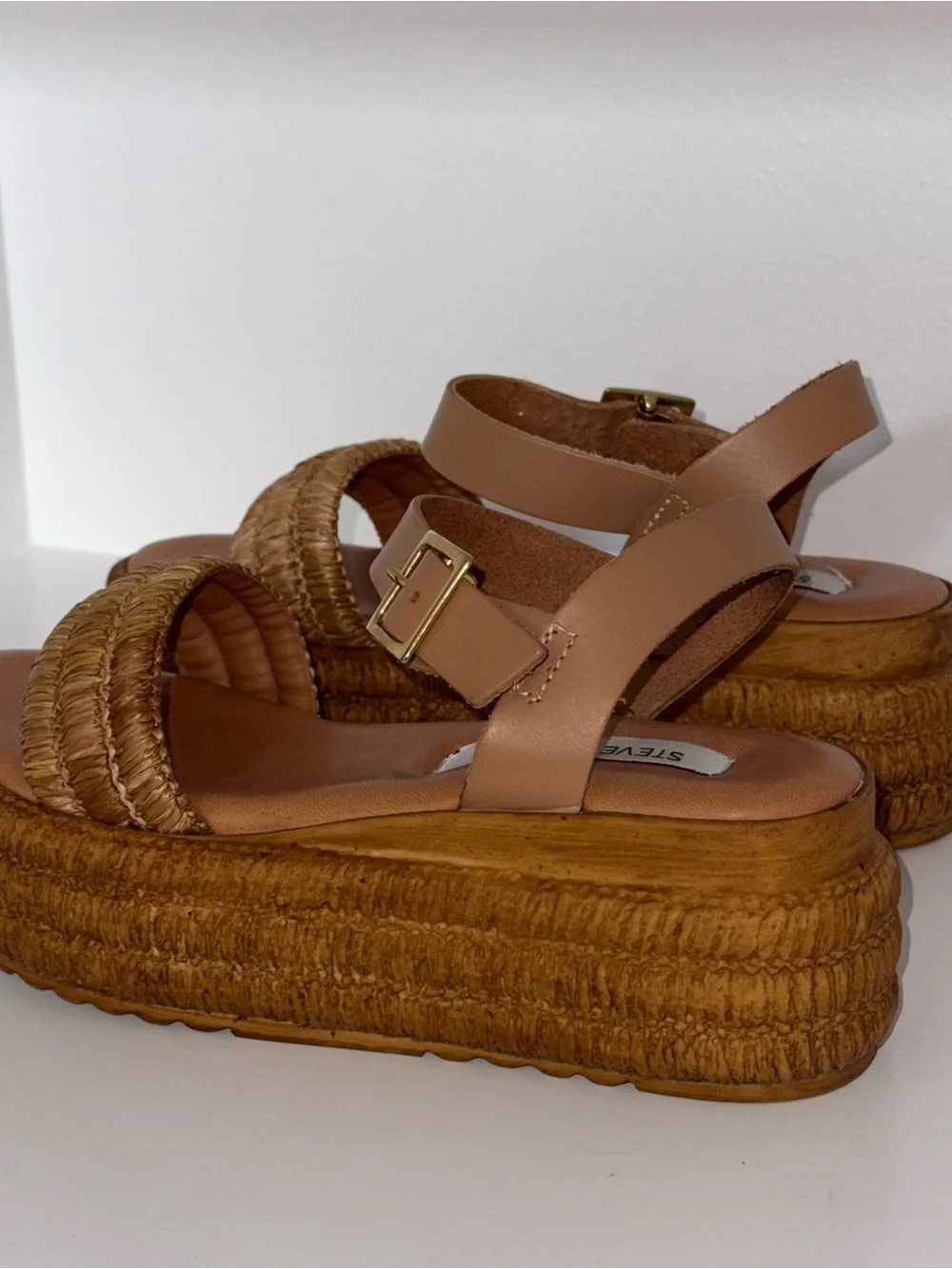 Steve Madden Tan Woven Espadrille Platform Sandals